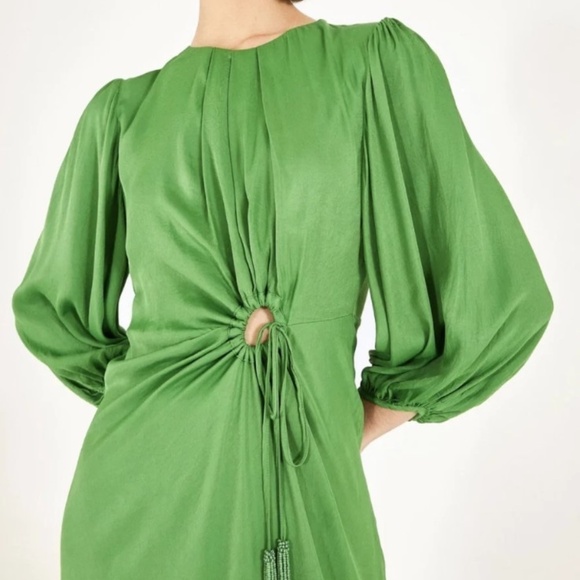 Farm Rio Green Front Circle Cut Out Midi Dress w/Long Sleeves - Picture 3 of 9